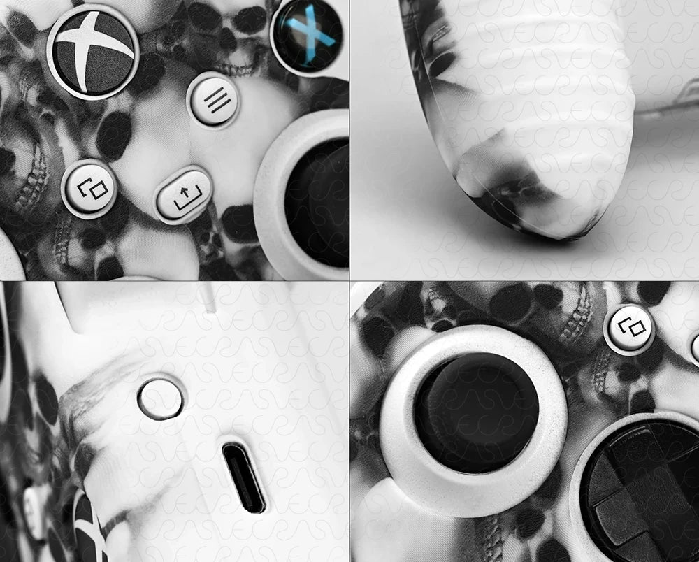 Close-up of a white electronic device with control buttons and a textured surface.