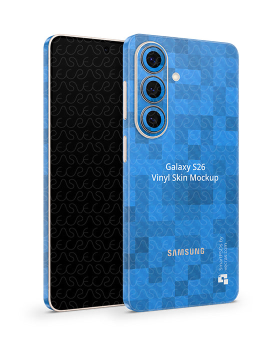 Galaxy S26 Mobile (2026) | Vinyl Skin Mockup PSD Template Angled Full Wrap