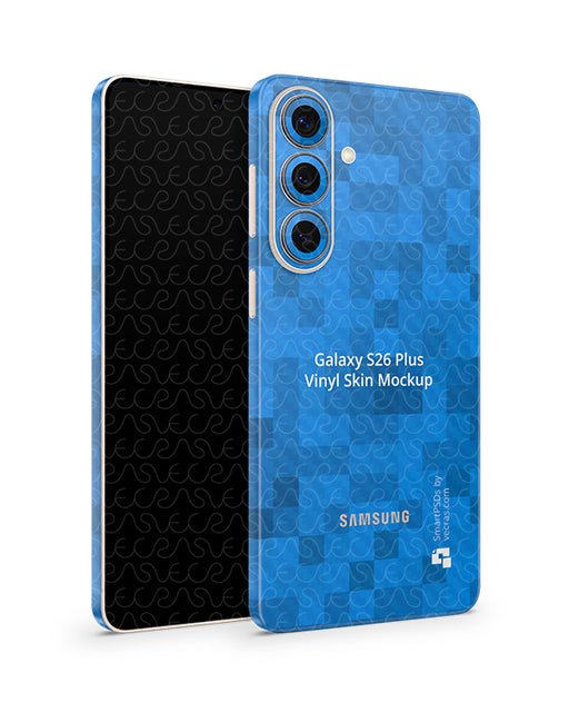 Galaxy S26 Plus Mobile (2026) | Vinyl Skin Mockup PSD Template Angled