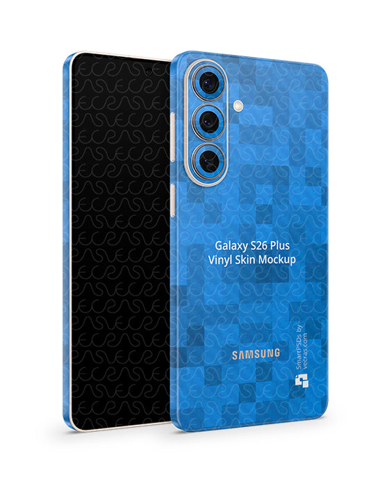 Galaxy S26 Plus Mobile (2026) | Vinyl Skin Mockup PSD Template Angled