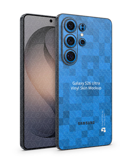Galaxy S26 Ultra Mobile (2026) | Vinyl Skin Mockup PSD Template Angled Back Only