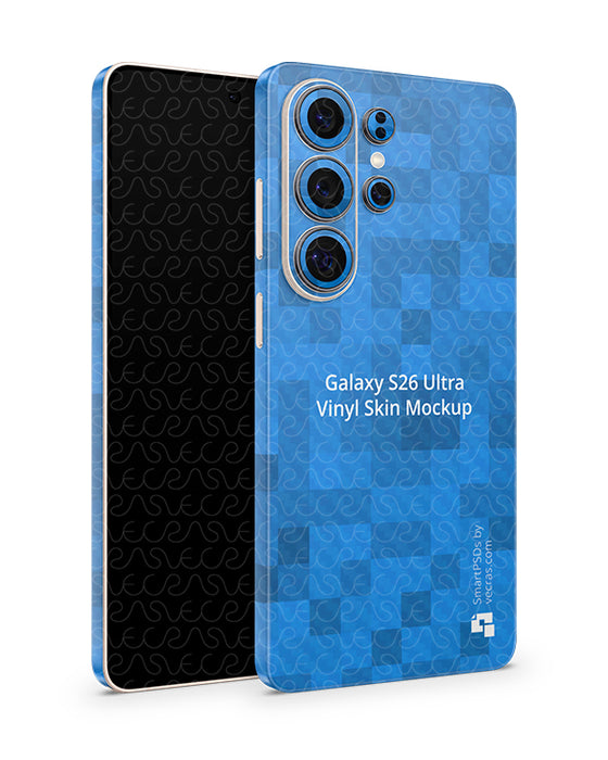 Galaxy S26 Ultra Mobile (2026) | Vinyl Skin Mockup PSD Template Angled Full Wrap