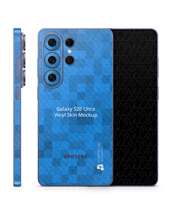 Galaxy S26 Ultra Mobile (2026) | Vinyl Skin Mockup PSD Template Split Full Wrap Design