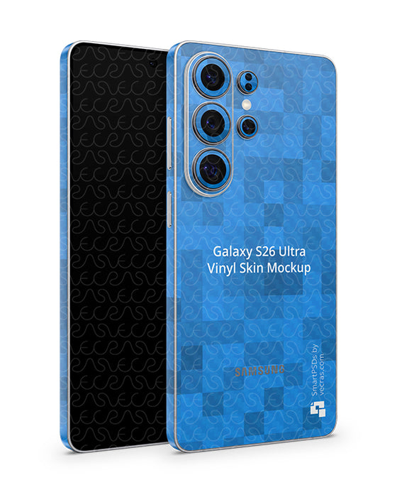 Galaxy S26 Ultra Mobile (2026) | Vinyl Skin Mockup PSD Template Angled Split Full Wrap