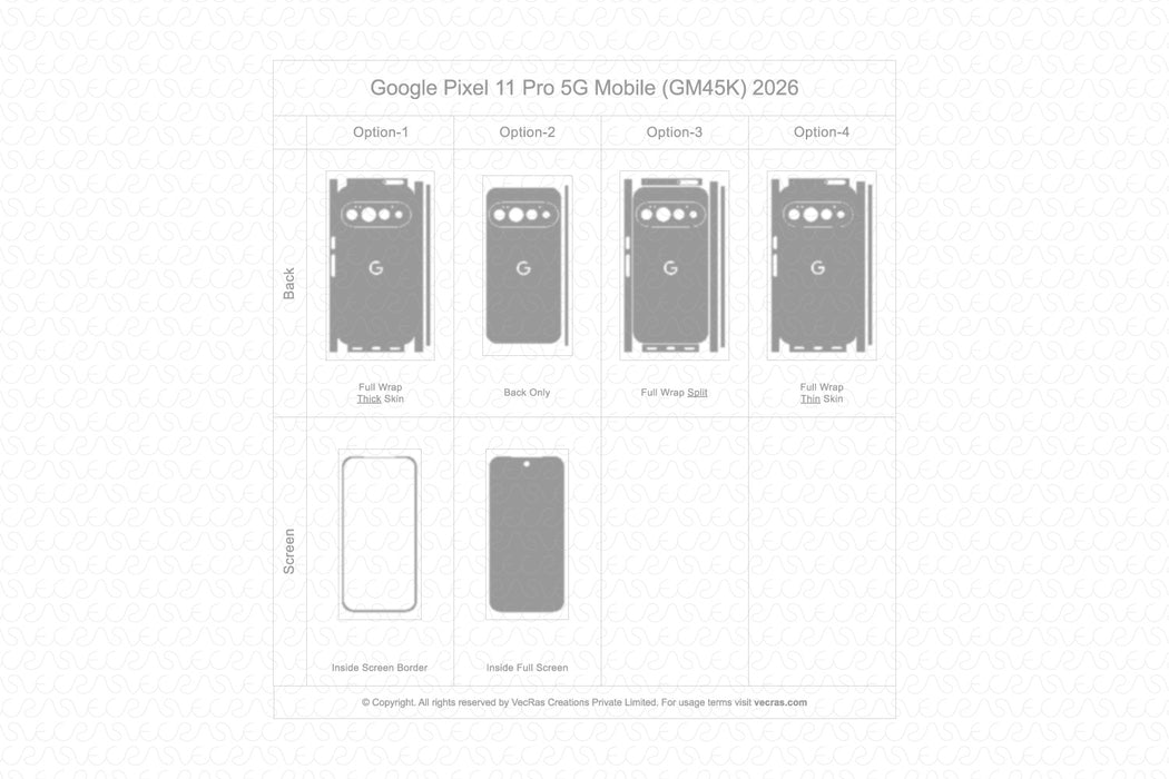 Google Pixel 11 Pro 5G Mobile 2026 | Vinyl Skin Cut File Template