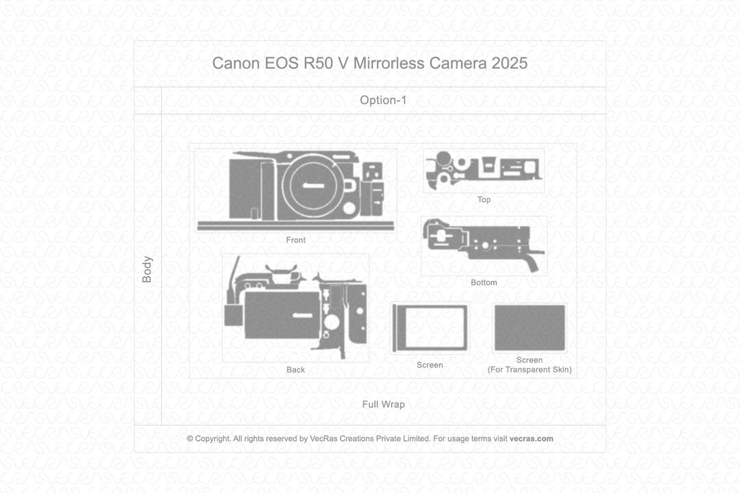 Canon EOS R50 V Mirrorless Camera 2025 | Skin Template Vector