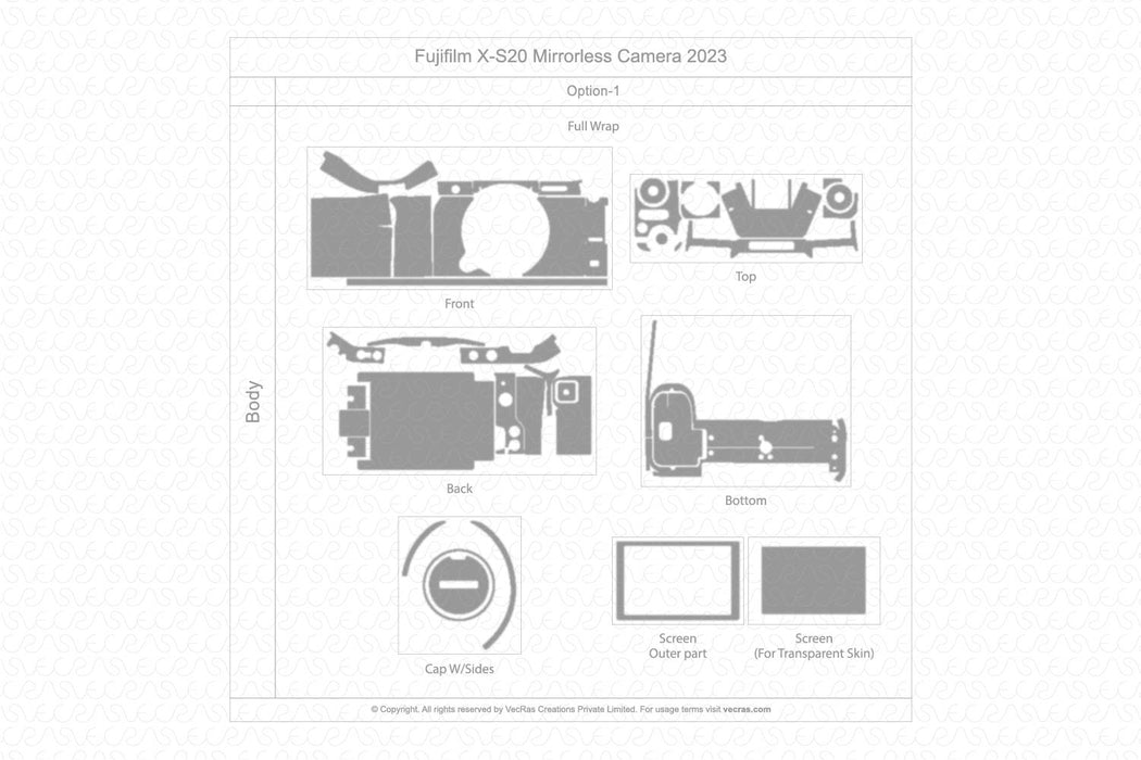 Fujifilm X-S20 Mirrorless Camera 2023 | Vinyl Skin Cut File Template