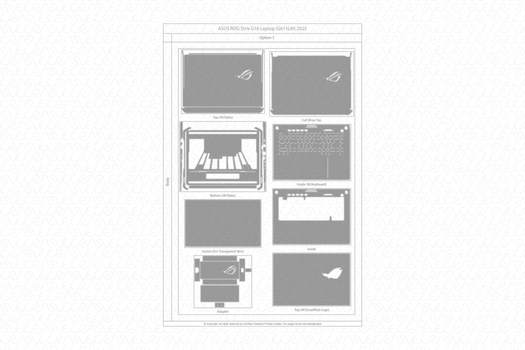 ASUS ROG Strix G16 Laptop (G615LM) 2025 | Vinyl Skin Cut File Template Complete Kit