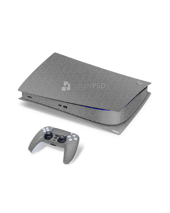 Sony PS5 Digital Edition Console (2020) Vinyl Skin Mockup PSD Template (2 Views)
