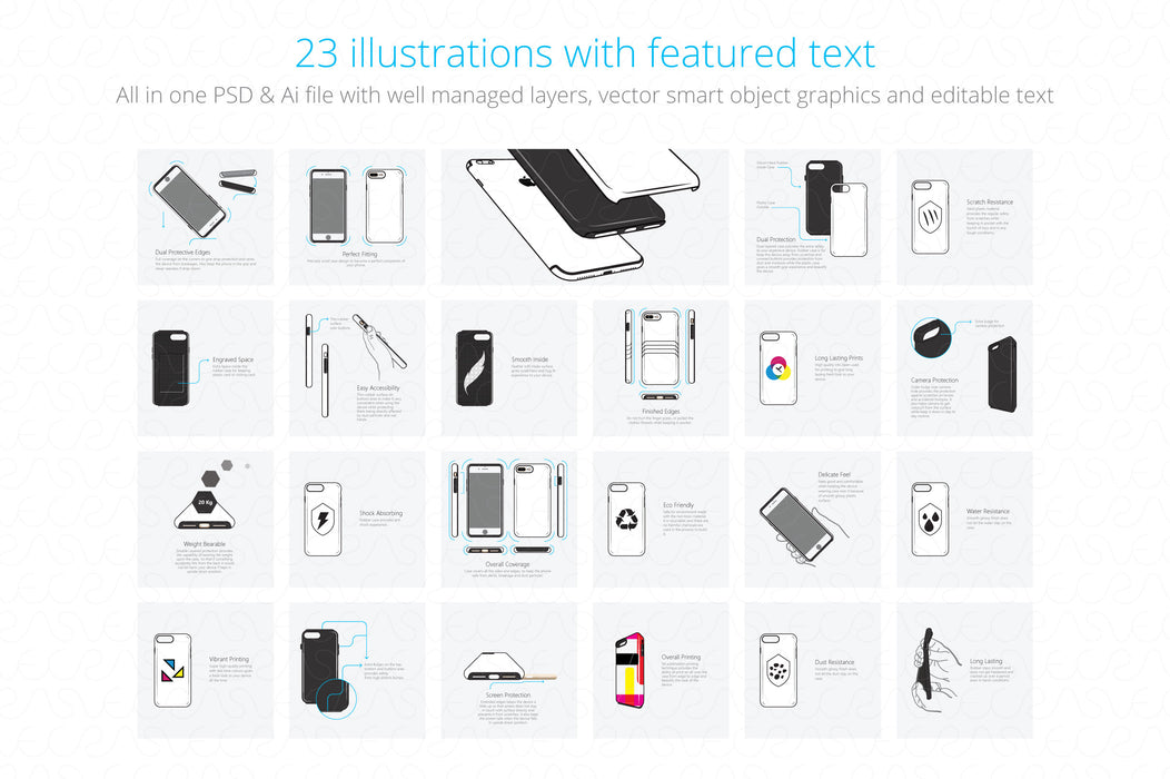 Dual Protective 3D Sublimation Tough Phone Case Feature Illustrations Pack-1