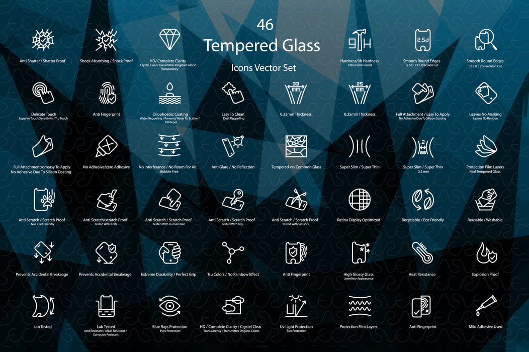 Tempered Glass Features Illustrations & Icons Pack