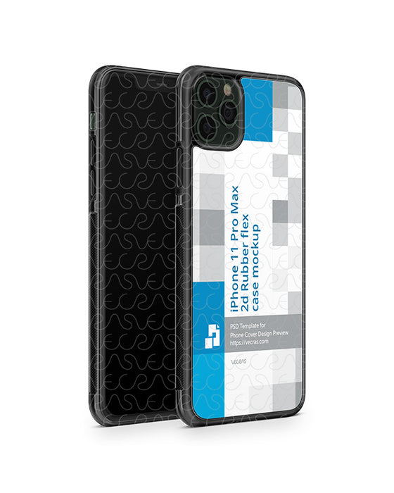 iPhone 11 Pro Max (2019) 2d Rubber Flex Case Design Mockup (Angled)