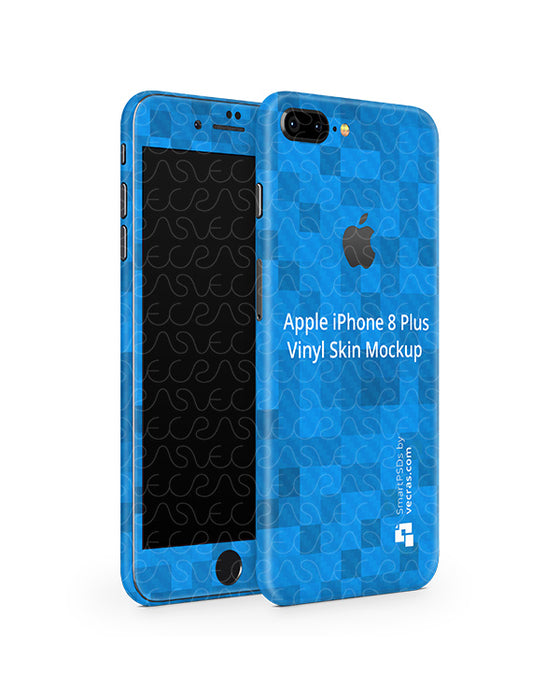 Apple iPhone 8 Plus Vinyl Skin Design Mockup 2017 (Front-Back Angled)