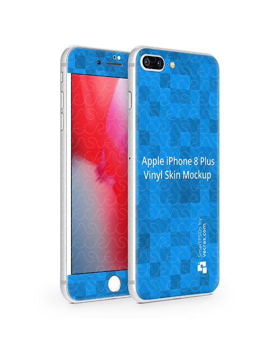 Apple iPhone 8 Plus Vinyl Skin Design Mockup 2017 (Front-Back Angled)